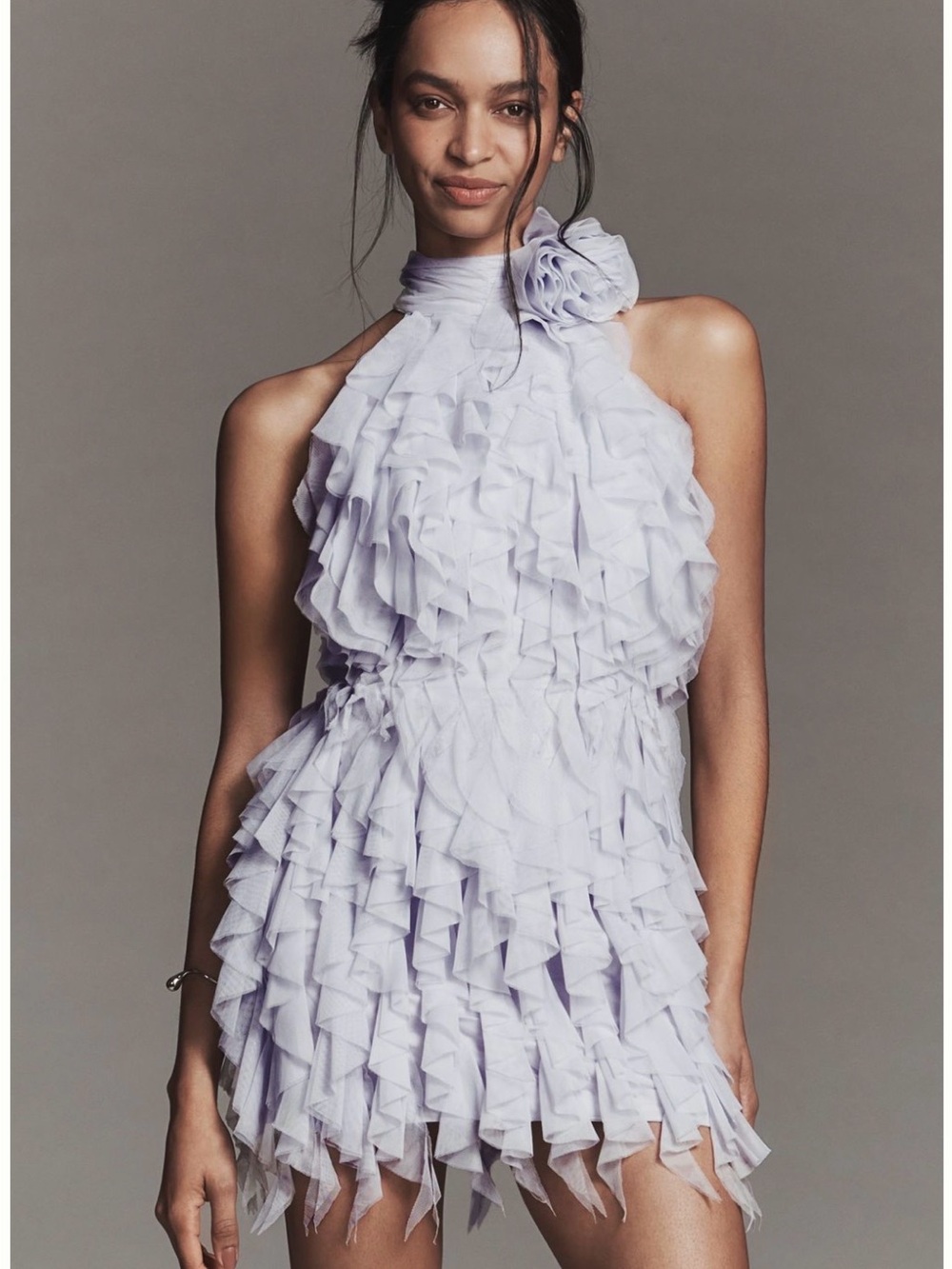 Maeve Lavender Ruffle Halter Mini Dress
